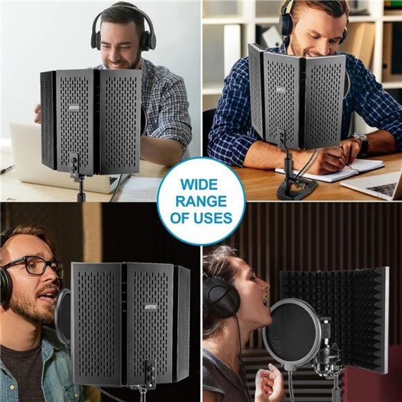 Microphone Isolation Shield, Foldable Adjustable Durable Studio Recording - Picture 4 of 6